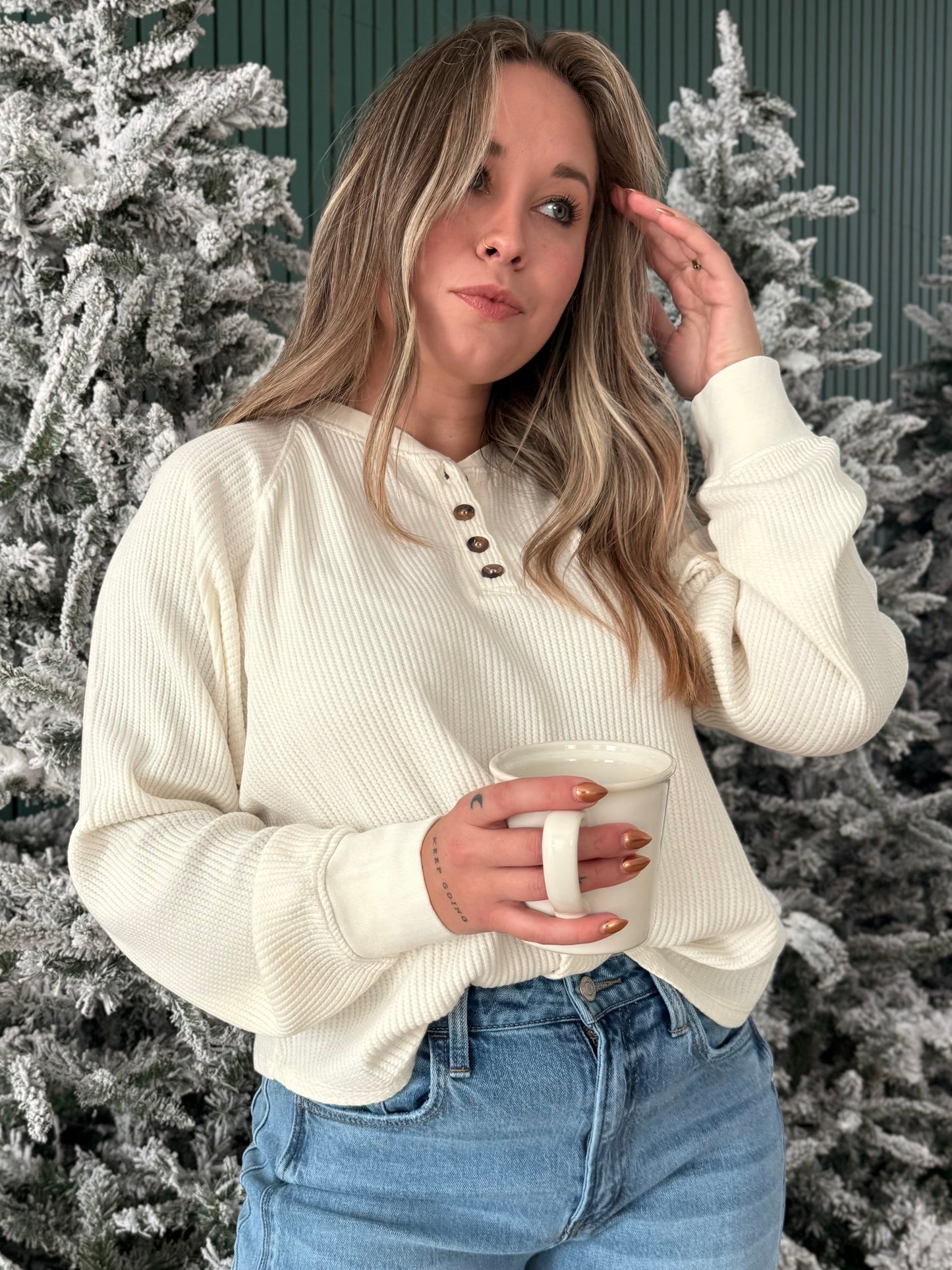 Snowy Waffle Raglan Top