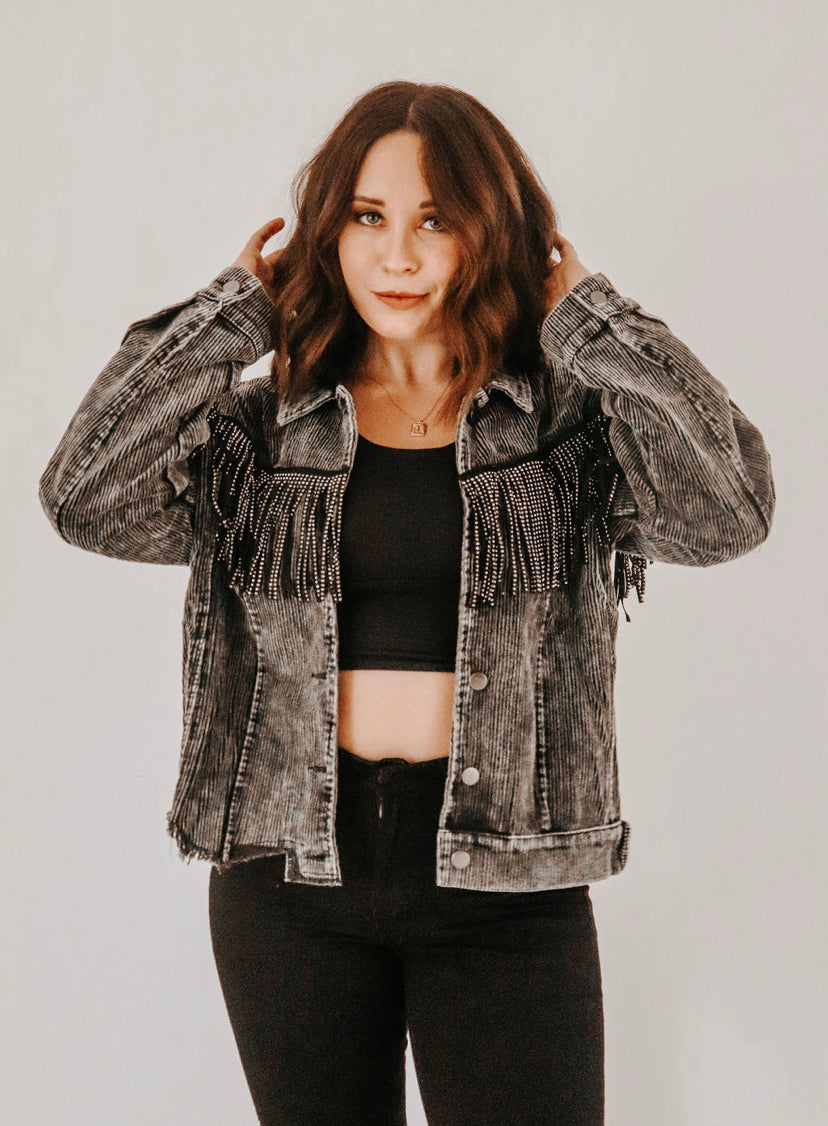 POL Fringed Corduroy Jacket