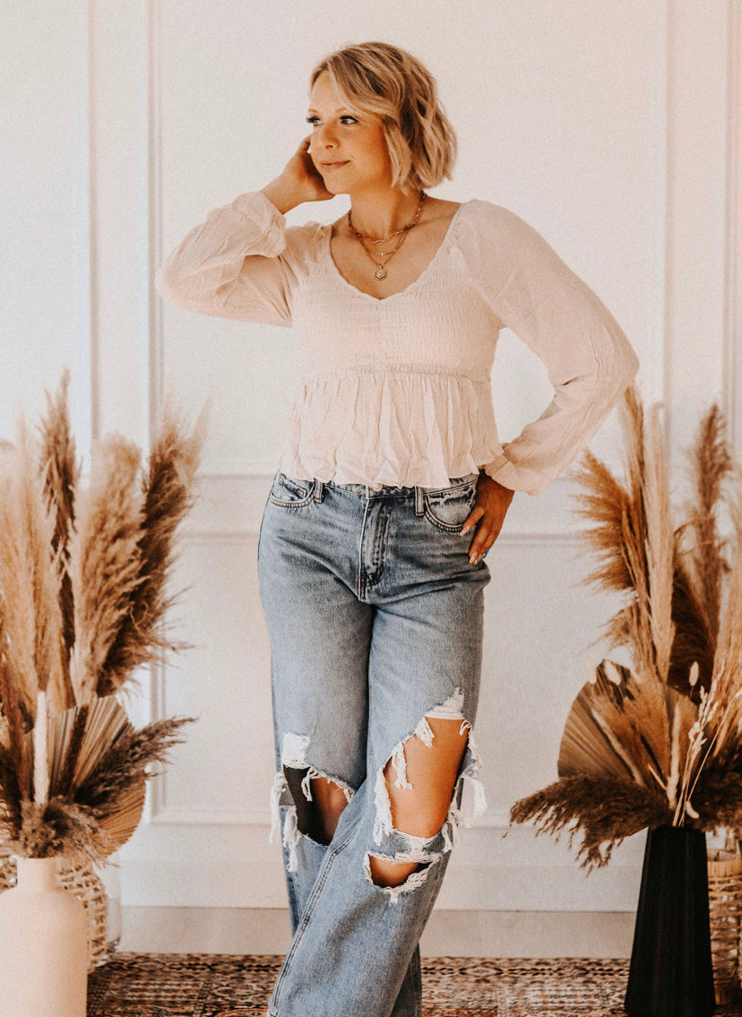 Sweetheart Smocked Woven Top