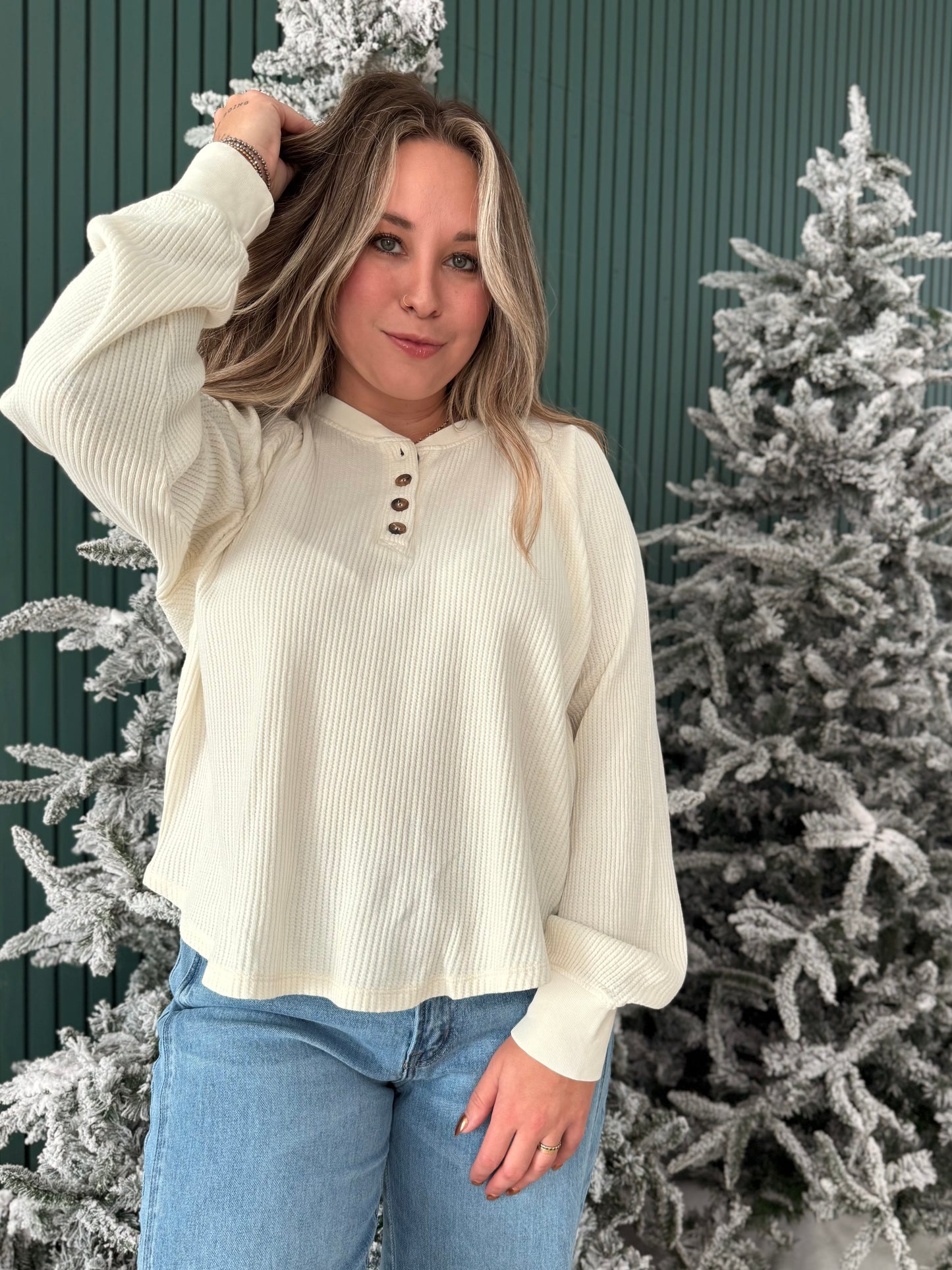 Snowy Waffle Raglan Top