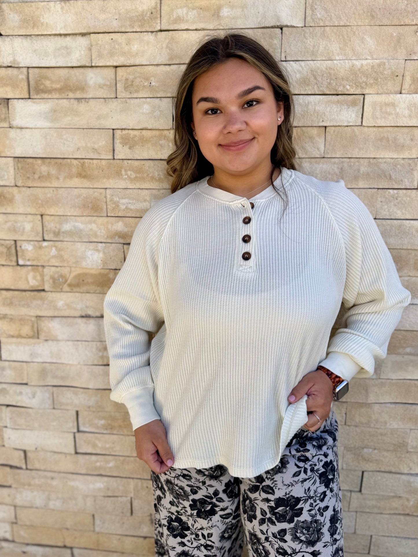 Snowy Waffle Raglan Top