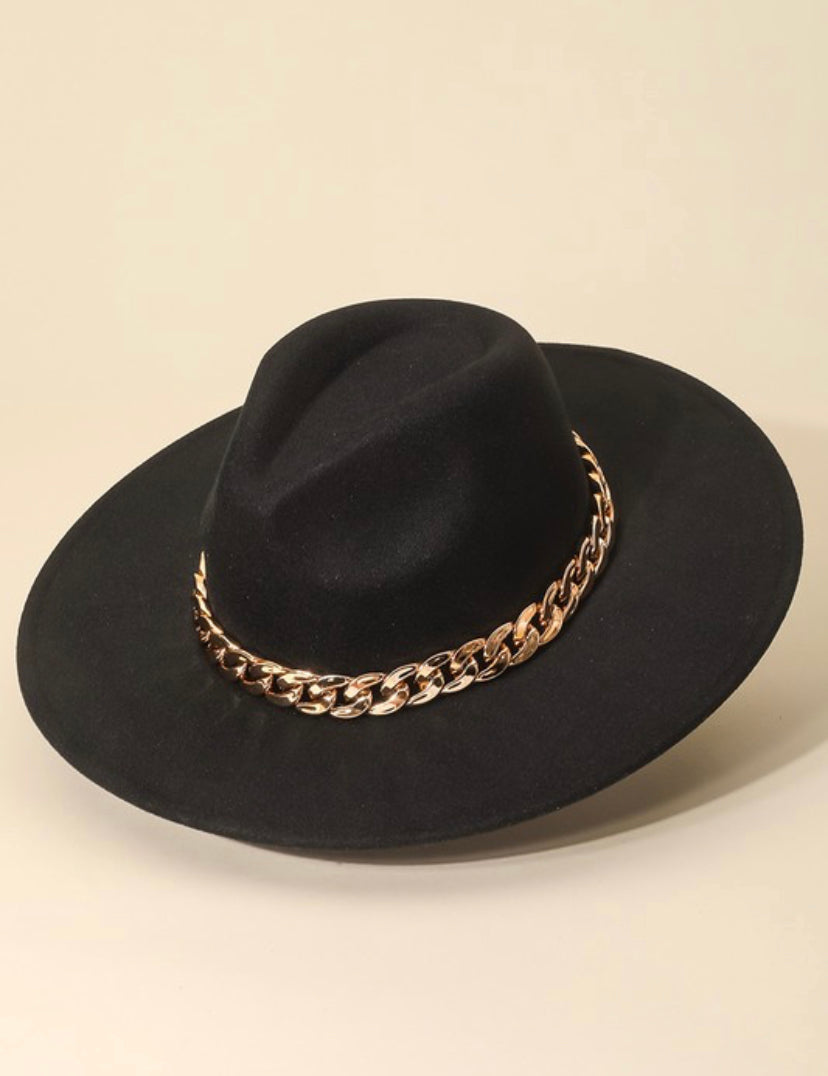 Wide Brim Gold Chain Hat