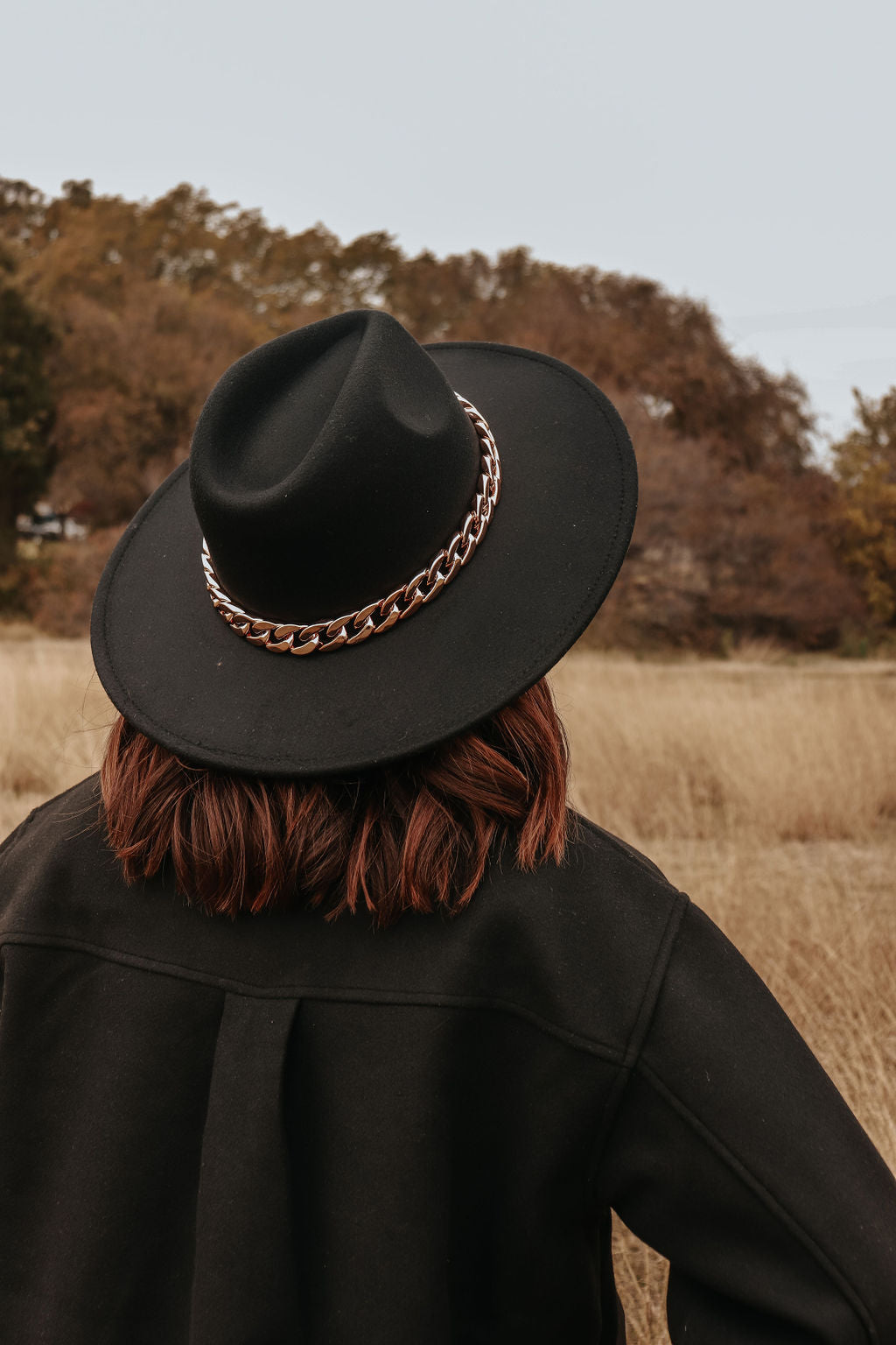 Wide Brim Gold Chain Hat