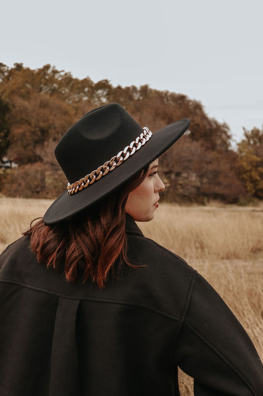 Wide Brim Gold Chain Hat